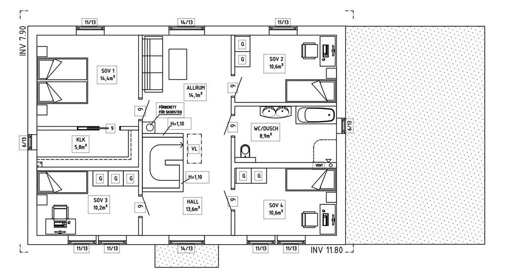 Villa Berling – planlösning överplan