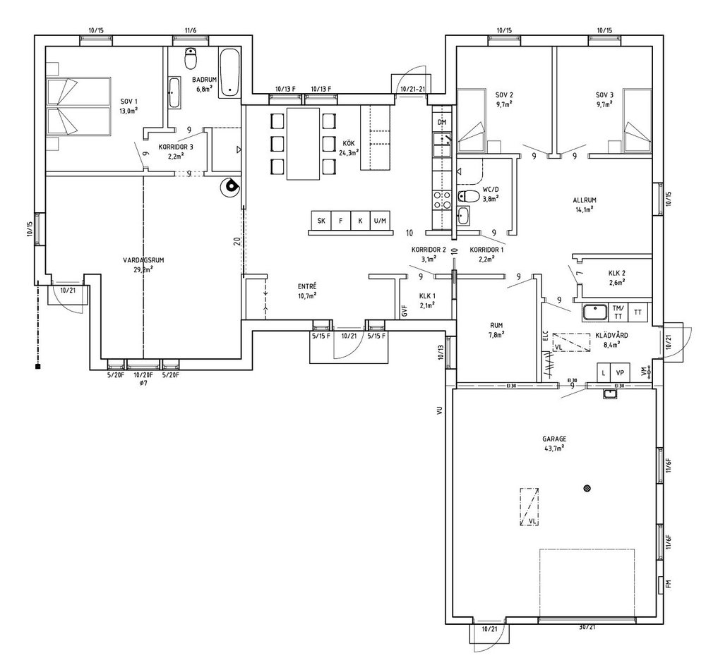 Villa Sandström fasad planritning
